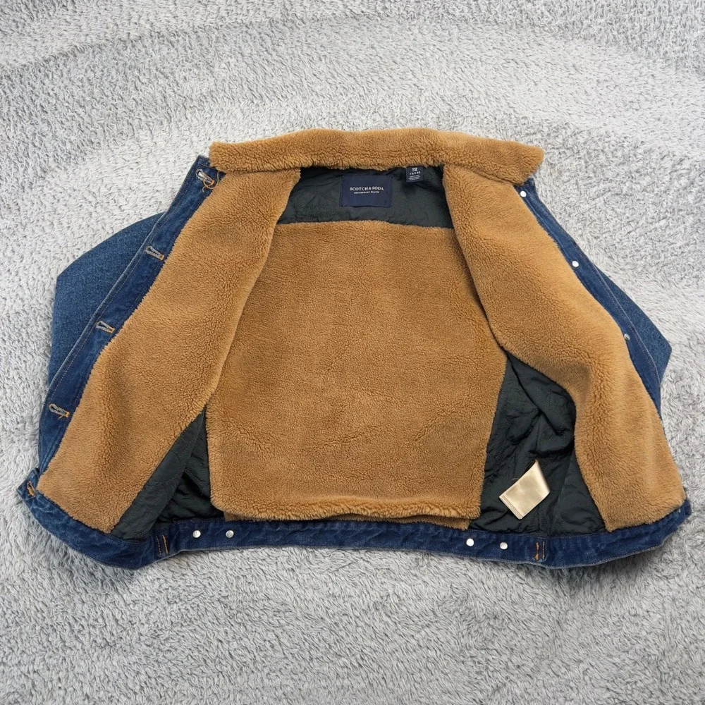 Scotch & Soda Amsterdam Blauw Denim Trucker Jacket Youth 12 152 Teddy Fleece